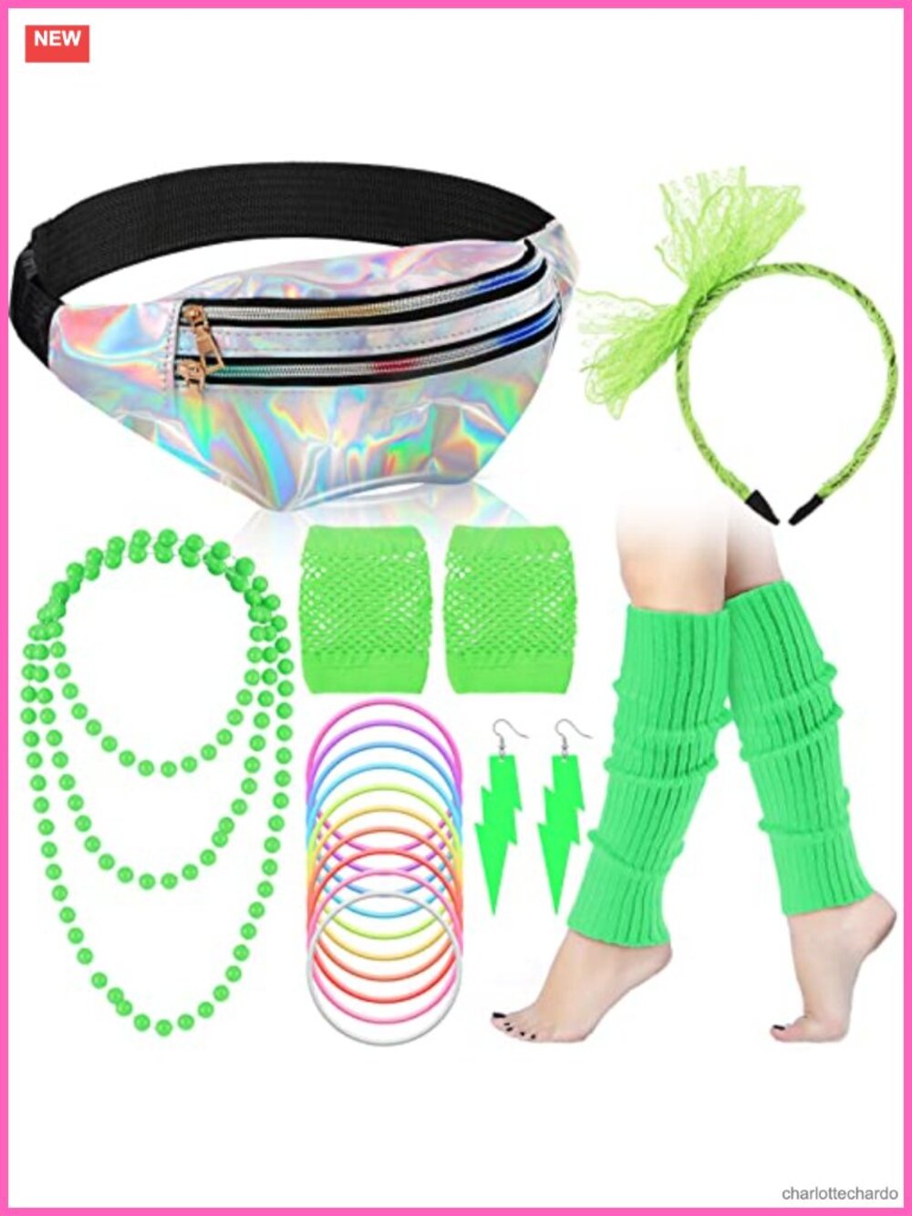 80s Accessories Set Costume Party Outfit Fanny Pack Leg Warmers Gloves